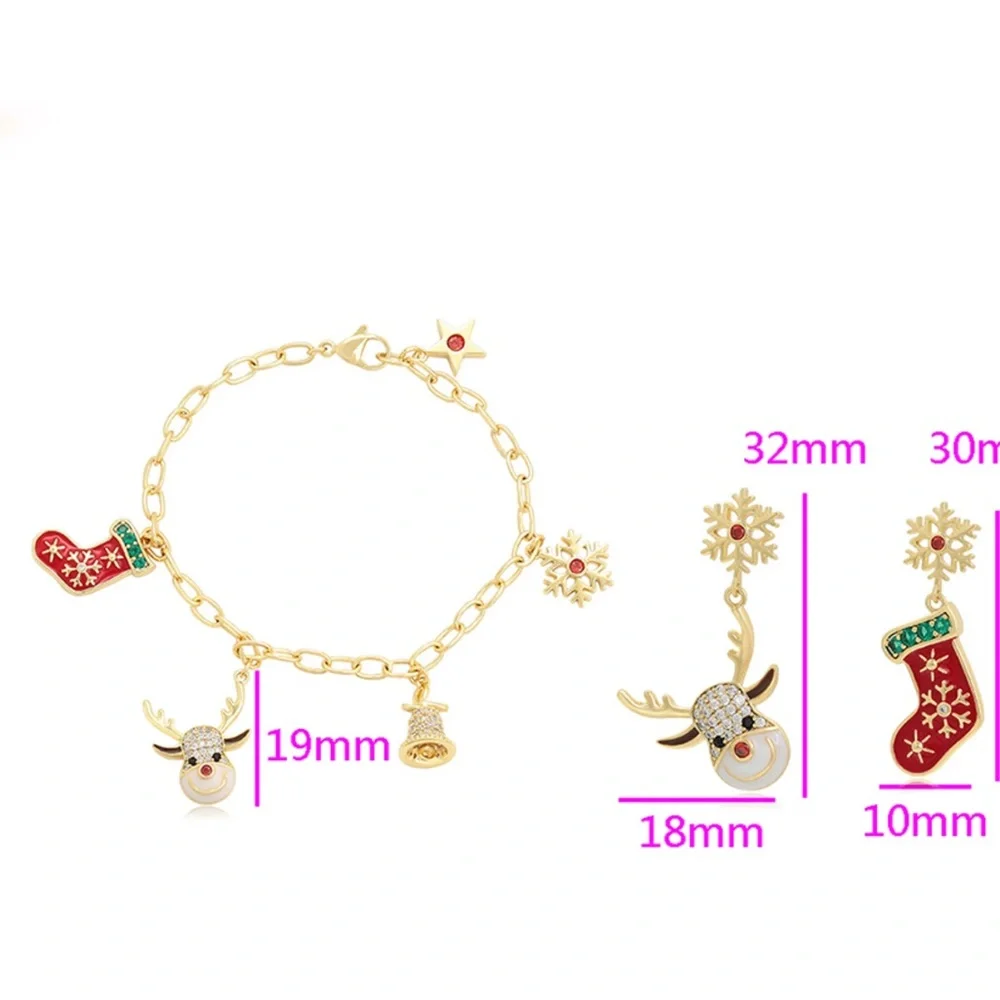 Christmas Bracelet and Earrings Set 14k Gold Christmas Deer Socks - Picture 6 of 13